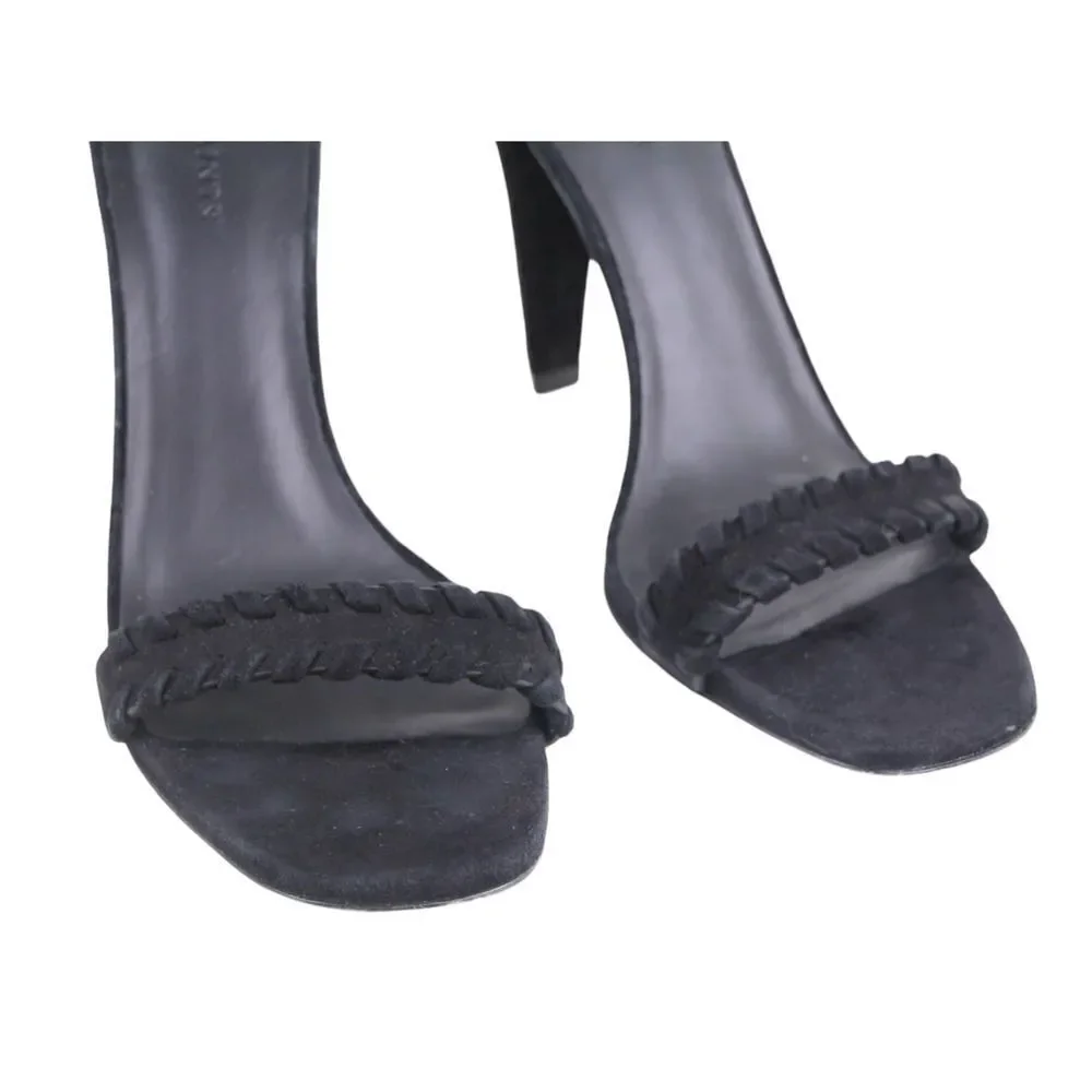 AllSaints BLACK GENUINE LEATHER SUEDE HIGH HEEL OPEN TOE STRAPPY SANDALS Sz 40 - Picture 2 of 11